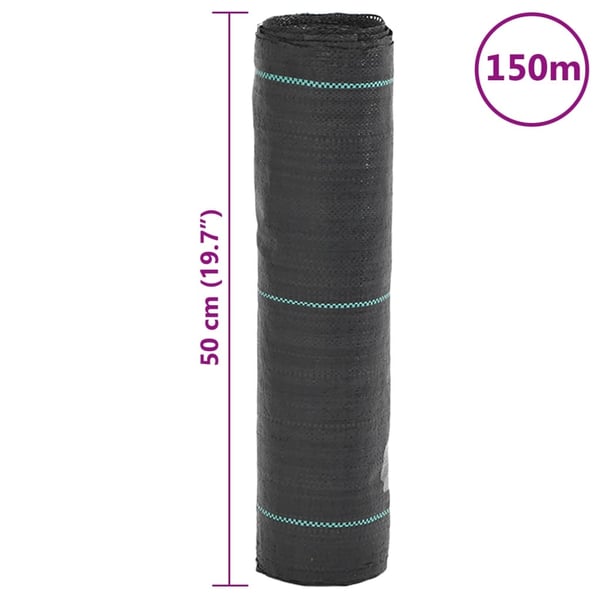 vidaXL Kontrollmatte for ugress svart 0,5x150 m PP