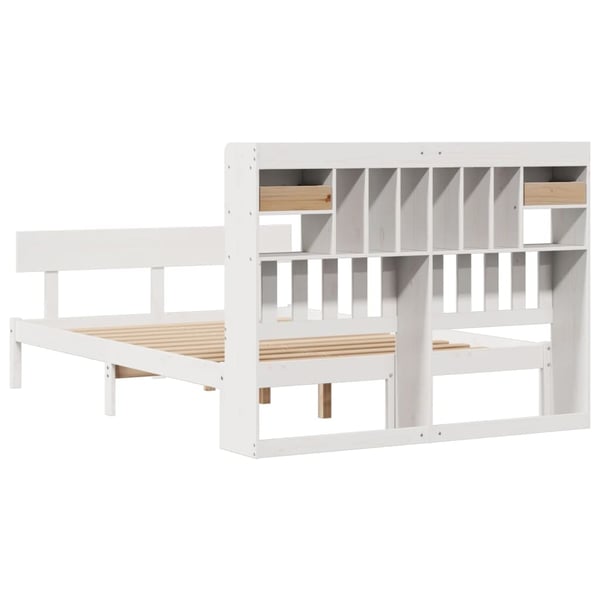 vidaXL Seng med bokhylle uten madrass hvit 140x190 cm heltre furu