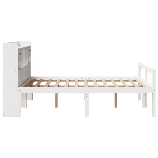 vidaXL Seng med bokhylle uten madrass hvit 140x200 cm heltre furu