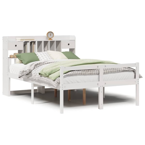 vidaXL Seng med bokhylle uten madrass hvit 140x200 cm heltre furu