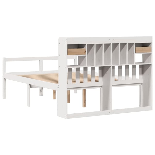 vidaXL Seng med bokhylle uten madrass hvit 140x200 cm heltre furu