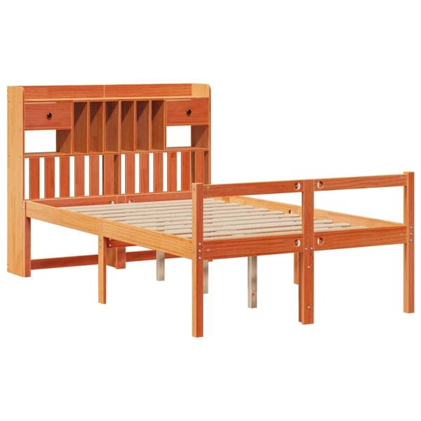 vidaXL Seng med bokhylle uten madrass voksbrun 135x190 cm heltre furu