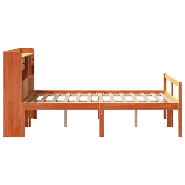 vidaXL Seng med bokhylle uten madrass voksbrun 135x190 cm heltre furu