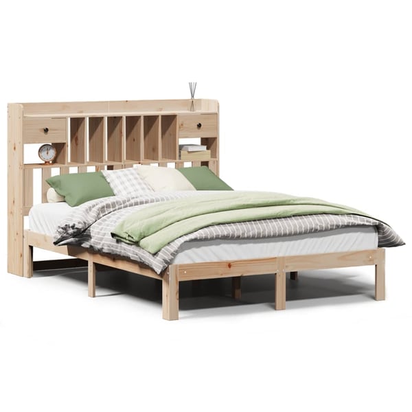 vidaXL Seng med bokhylle uten madrass 140x190 cm heltre furu