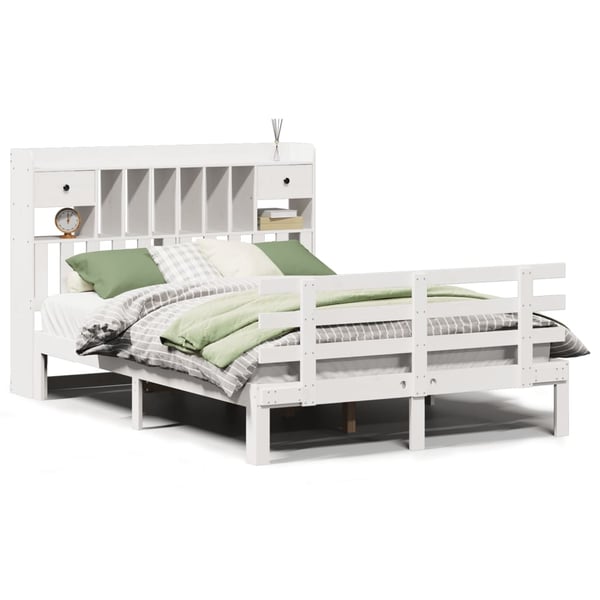 vidaXL Seng med bokhylle uten madrass hvit 150x200 cm heltre furu