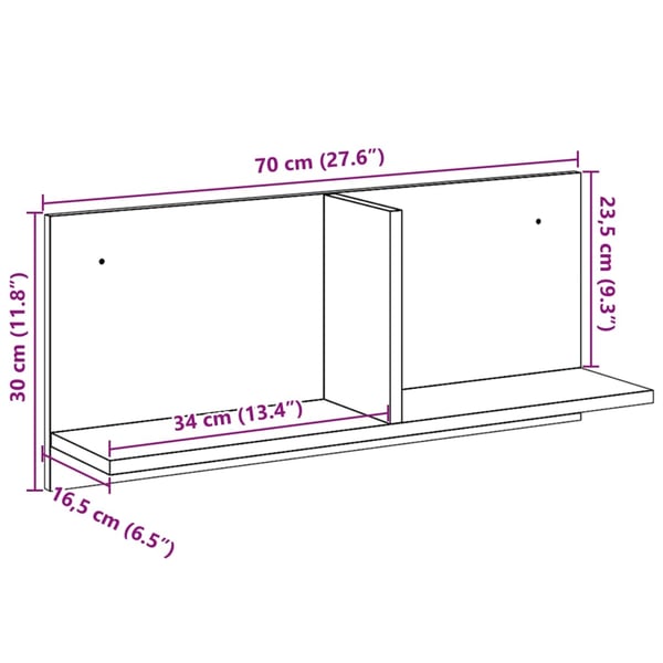 vidaXL Veggskap 70x16,5x30 cm gammelt tre konstruert tre