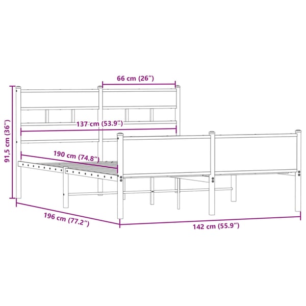 vidaXL Sengeramme uten madrass røkt eik 137x190 cm konstruert tre