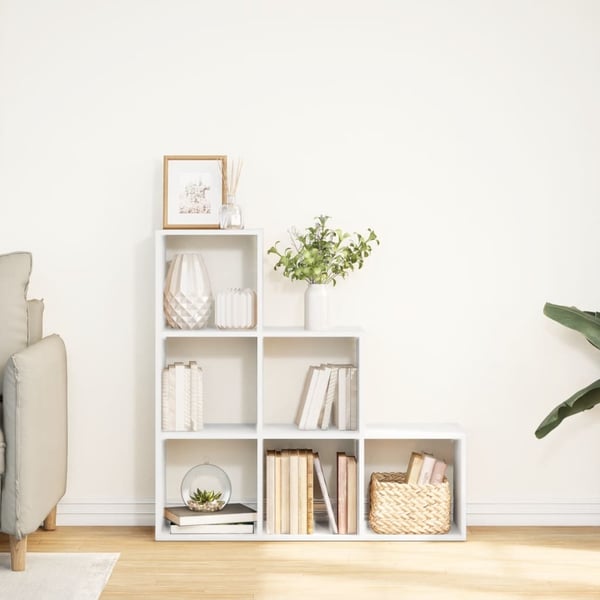 vidaXL Romdeler bokhylle 3-etasjers hvit 99x29x99 cm konstruert tre
