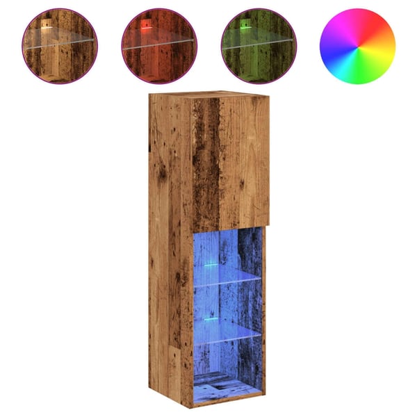 vidaXL TV-benk med LED-lys gammelt tre 30,5x30x102 cm
