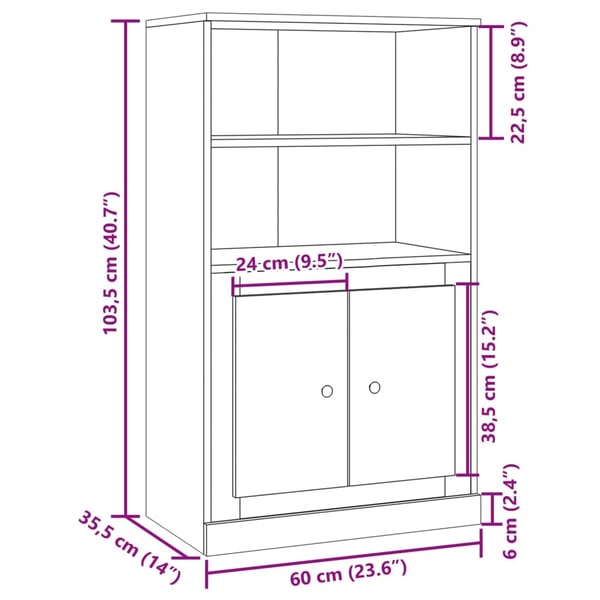 vidaXL Highboard gammelt tre 60x35,5x103,5 cm konstruert tre