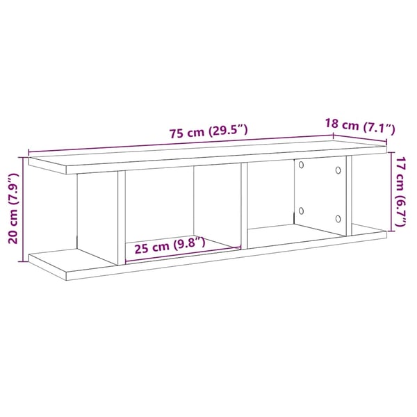 vidaXL Vegghyller 2 stk artisan eik 75x18x20 cm konstruert tre