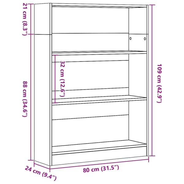 vidaXL Bokhylle sonoma eik 80x24x109 cm konstruert tre