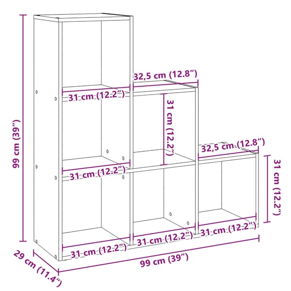 vidaXL Romdeler bokhylle 3 lag artisan eik 99x29x99 cm konstruert tre