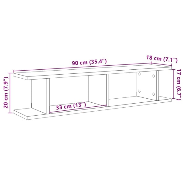 vidaXL Vägghyllor 2 st åldrat trä 90x18x20 cm konstruerat trä