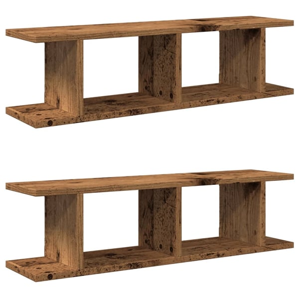 vidaXL Vägghyllor 2 st åldrat trä 90x18x20 cm konstruerat trä