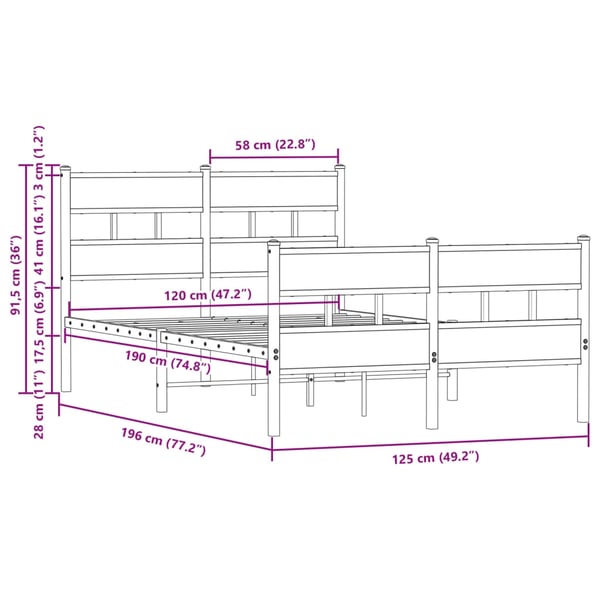 vidaXL Sengeramme uten madrass med hodegavl og fotgavl 120x190 cm