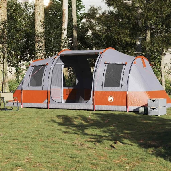 vidaXL Tunneltelt for camping 4 personer grå og oransje vanntett