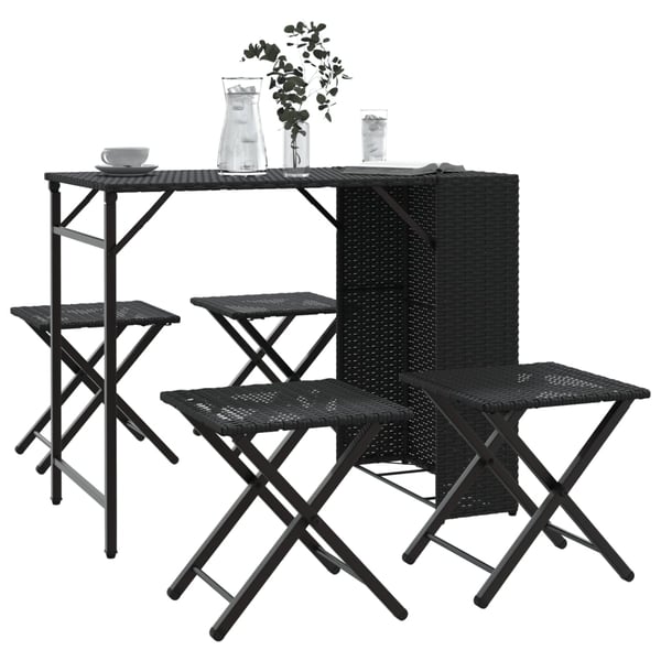 vidaXL Hagespisegruppe 5 deler sammenleggbar svart polyrotting