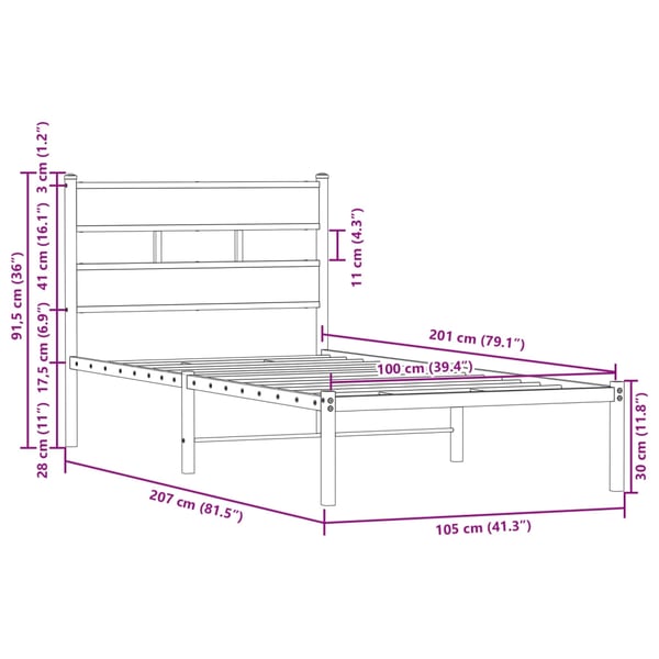 vidaXL Sengeramme uten madrass med hodegavl brun eik 100x200 cm