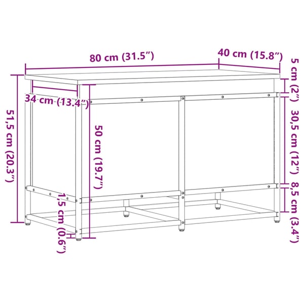 vidaXL Oppbevaringsboks lokk sonoma eik 80x40x51,5 cm konstruert tre