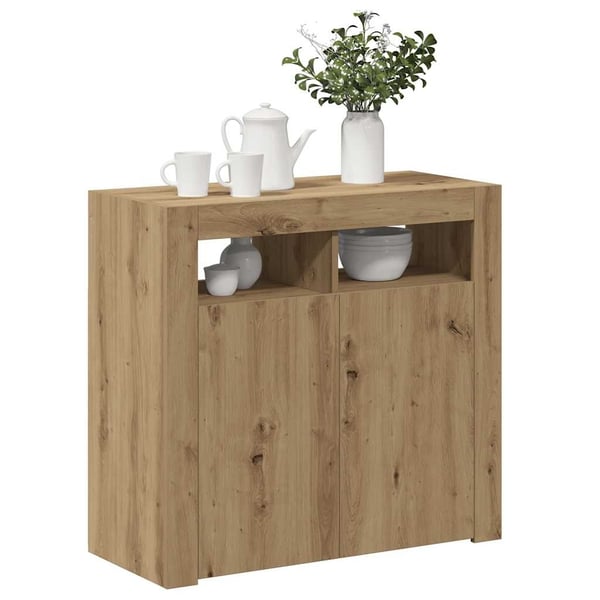 vidaXL Skjenk med LED-lys artisan eik 80x35x75 cm konstruert tre