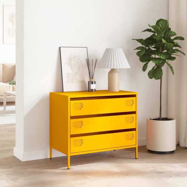 vidaXL Skjenk sennepsgul 68x39x58,5 cm kaldvalset stål