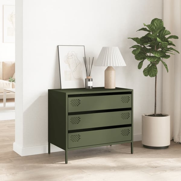 vidaXL Skjenk olivengrønn 68x39x58,5 cm kaldvalset stål