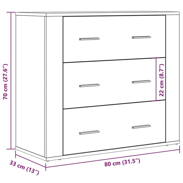vidaXL Skjenk gammelt tre 80x33x70 cm konstruert tre
