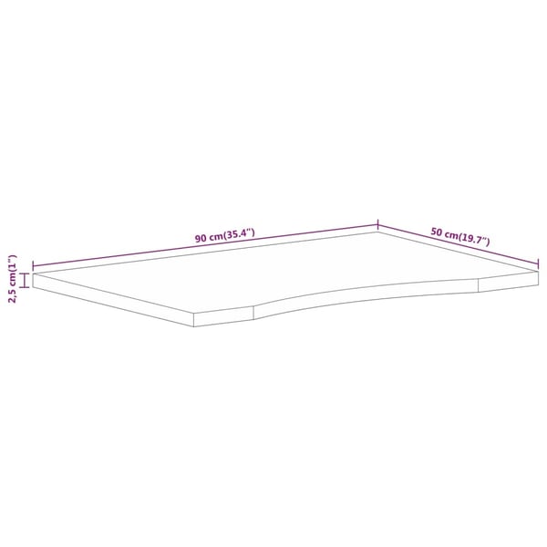 vidaXL Skrivebordsplate med kurve 90x50x2,5 cm heltre grovt mangotre