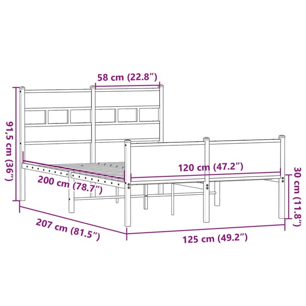 vidaXL Sengeramme uten madrass sonoma eik 120x200 cm konstruert tre