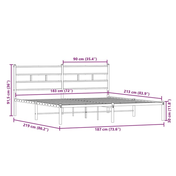 vidaXL Sengeramme i metall uten madrass sonoma eik 183x213 cm