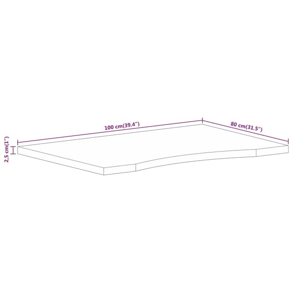 vidaXL Skrivebordsplate med kurve 100x80x2,5 cm heltre grovt mangotre