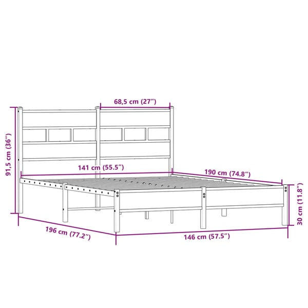 vidaXL Sengeramme uten madrass sonoma eik 140x190 cm konstruert tre