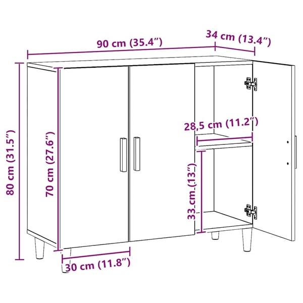 vidaXL Skjenk artisan eik 90x34x80 cm konstruert tre