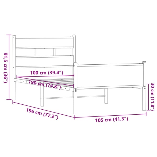 vidaXL Sengeramme uten madrass brun eik 100x190 cm konstruert tre
