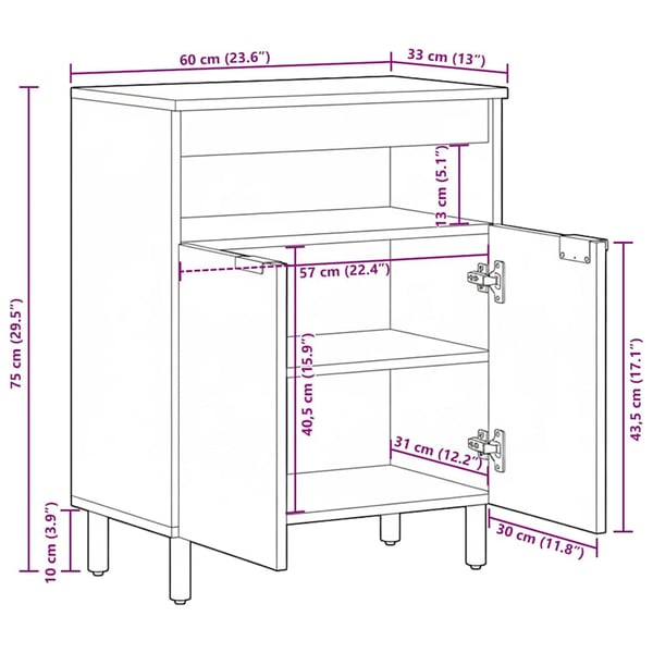 vidaXL skab 60x33x75 cm konstrueret træ sort