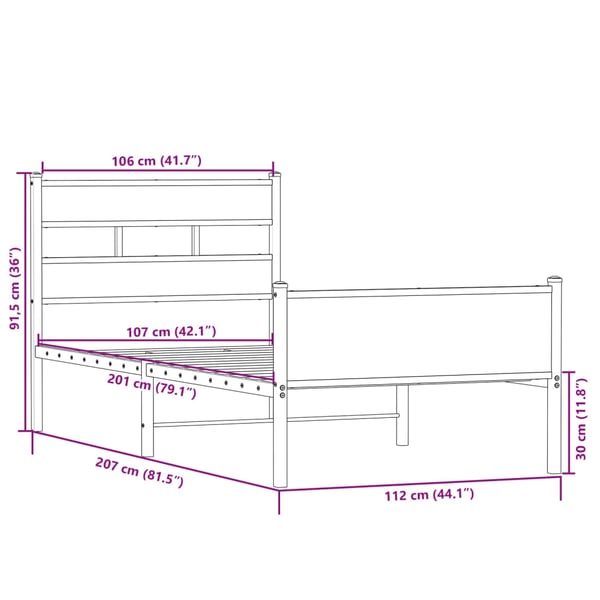 vidaXL Sengeramme uten madrass sonoma eik 107x200 cm konstruert tre