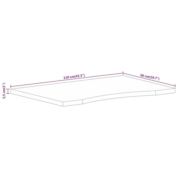 vidaXL Skrivebordsplate med kurve 110x50x2,5 cm heltre grovt mangotre