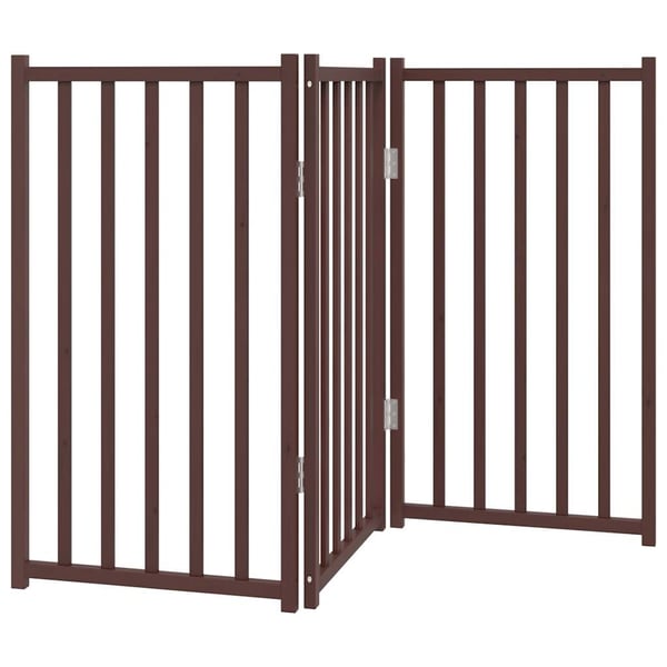 vidaXL Hundeport sammenleggbar 3 paneler brun eik 150 cm heltre gran