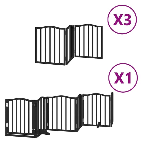 vidaXL hundelåge med dør 15 paneler 750 cm foldbar poppeltræ sort