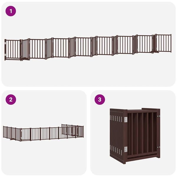 vidaXL Hundeport sammenleggbar 15 paneler brun 750 cm poppeltre