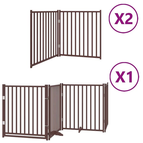 vidaXL hundelåge med dør 8 paneler 640 cm foldbar poppeltræ brun