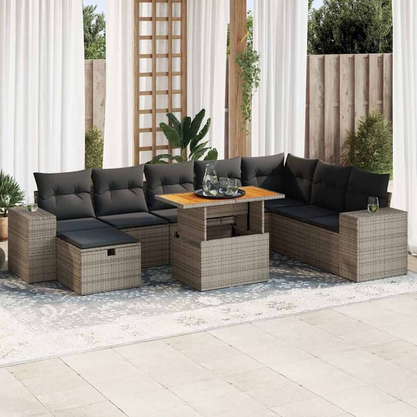 vidaXL sofasæt til haven 9 dele med hynder polyrattan akacietræ grå