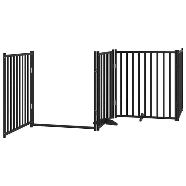vidaXL Hundeport dør sammenleggbar 4 paneler svart 320 cm heltre gran