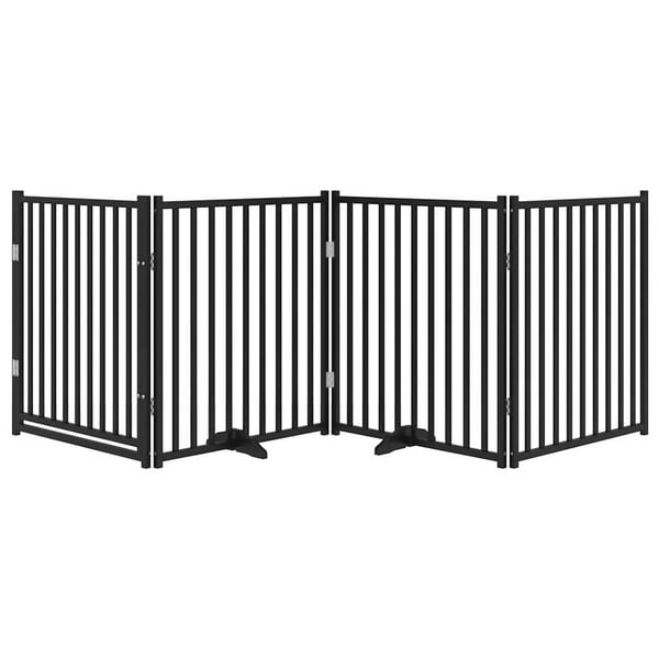 vidaXL Hundeport dør sammenleggbar 4 paneler svart 320 cm heltre gran