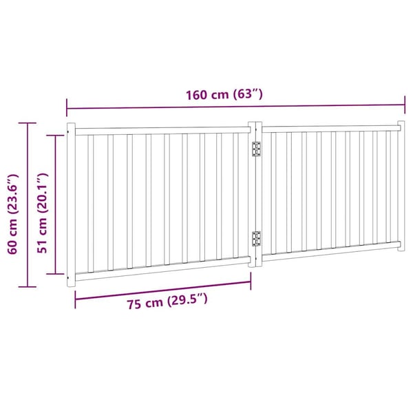 vidaXL Hundeport sammenleggbar 2 paneler 160 cm heltre gran