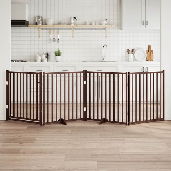 vidaXL Hundeport dør brettbar 4 paneler brun eik 320 cm heltre gran