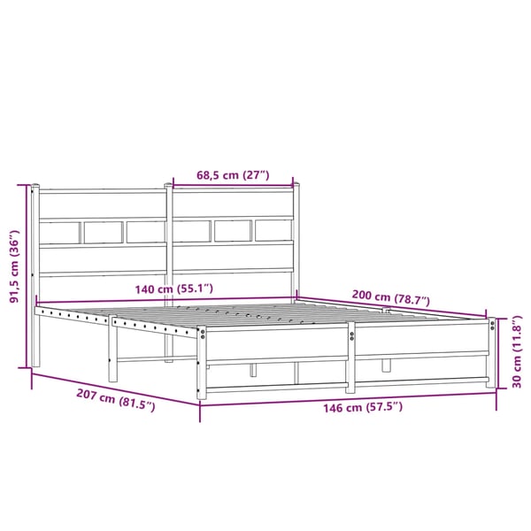 vidaXL Sengeramme i metall uten madrass sonoma eik 140x200 cm