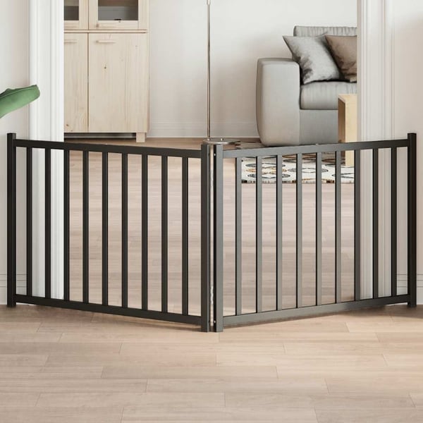 vidaXL hundelåge 2 paneler 150 cm foldbar massivt gran sort