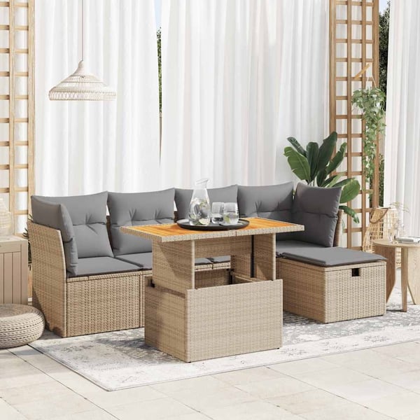 vidaXL sofasæt til haven 6 dele med hynder polyrattan akacietræ beige